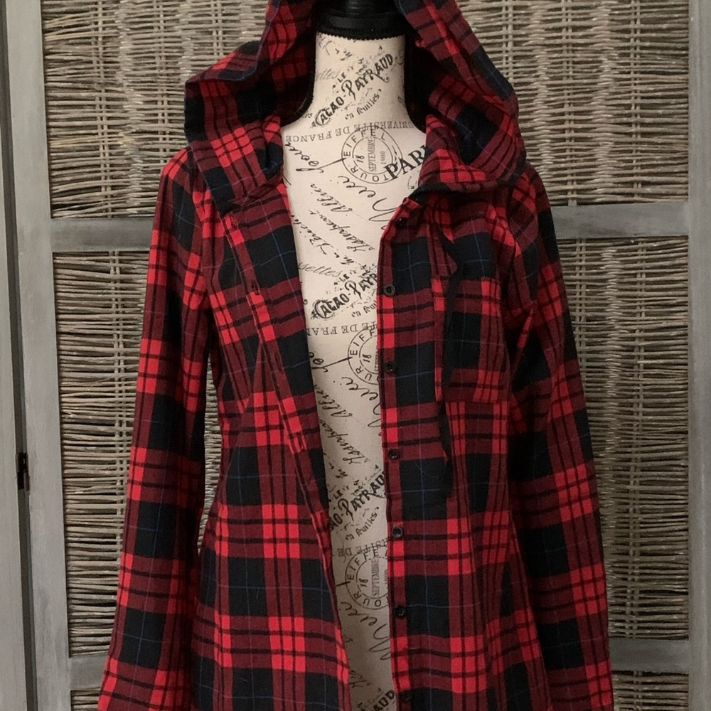 Red and Black Flannel with Hood and Draw Strings